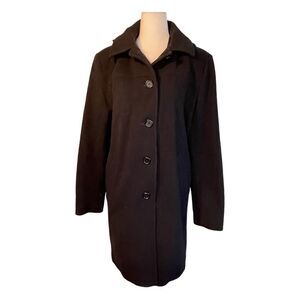 Apostrophe Classic Hooded Wool Pea Coat Black Lined Long Sleeve Jacket S